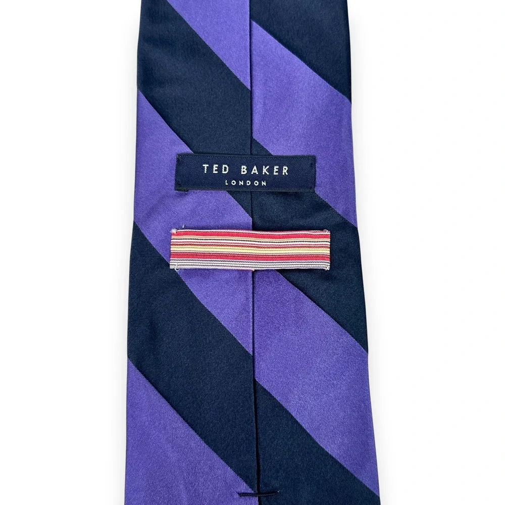 Ted Baker Mens Tie 58.5 x 3.5 Purple Black Stripe Silk Preppy Goth Dark Academia